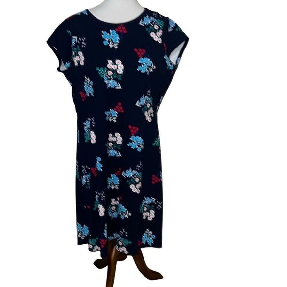 Draper James Floral Ponte A-Line Dress Navy Blue Spring Bouquet Cap Sleeve 1X - Picture 2 of 10